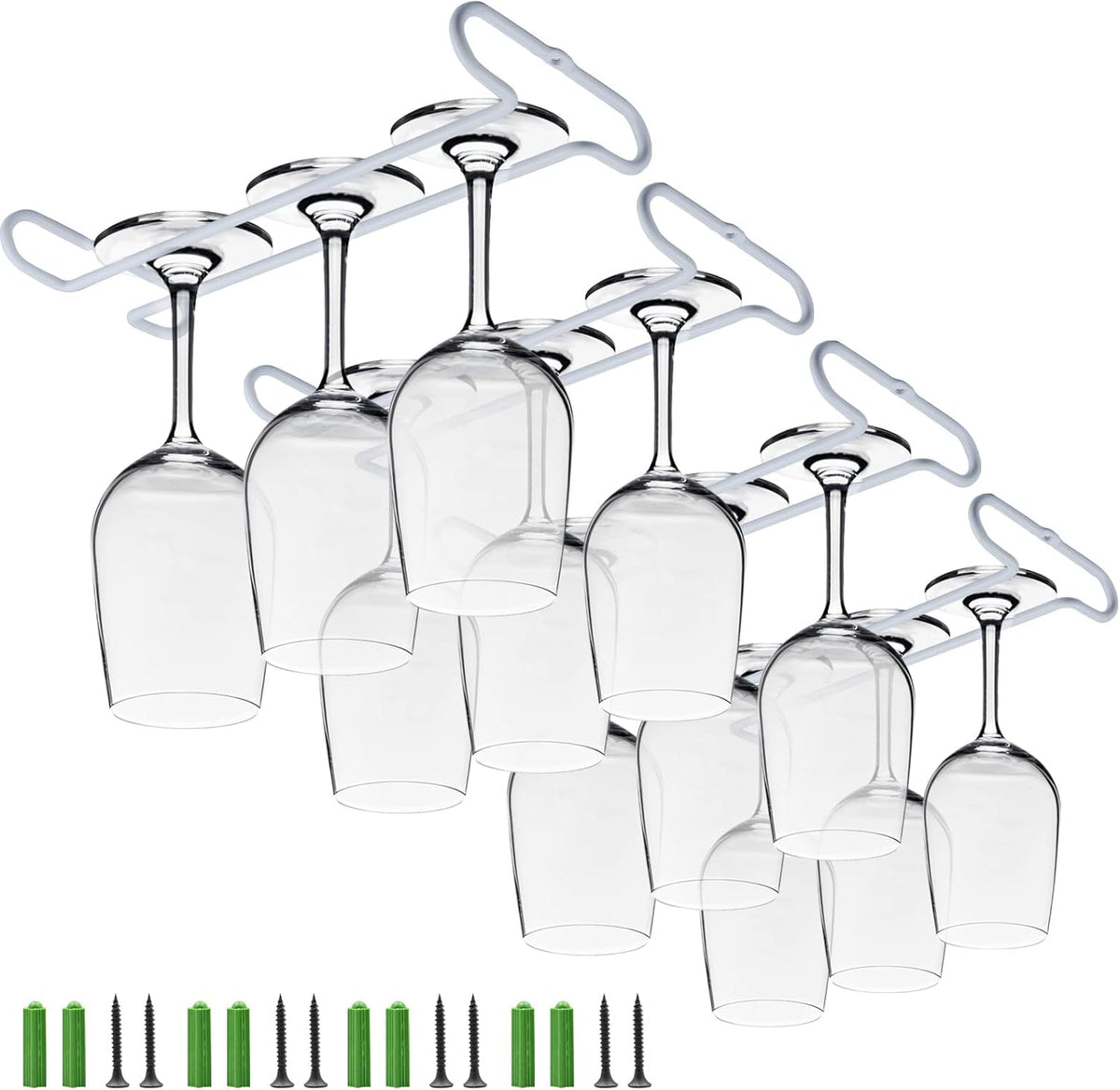 White 4 Wine Glass Rack Under Cabinet Shelf 10 Inch Stemware Storage Hanging Hanger Organizer