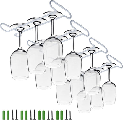 White 4 Wine Glass Rack Under Cabinet Shelf 10 Inch Stemware Storage Hanging Hanger Organizer