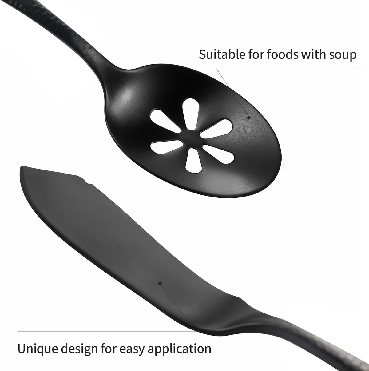 Silverware 45-Piece Matte Black Hammered Flatware Set with Serving Utensils, Stainless Steel Thick