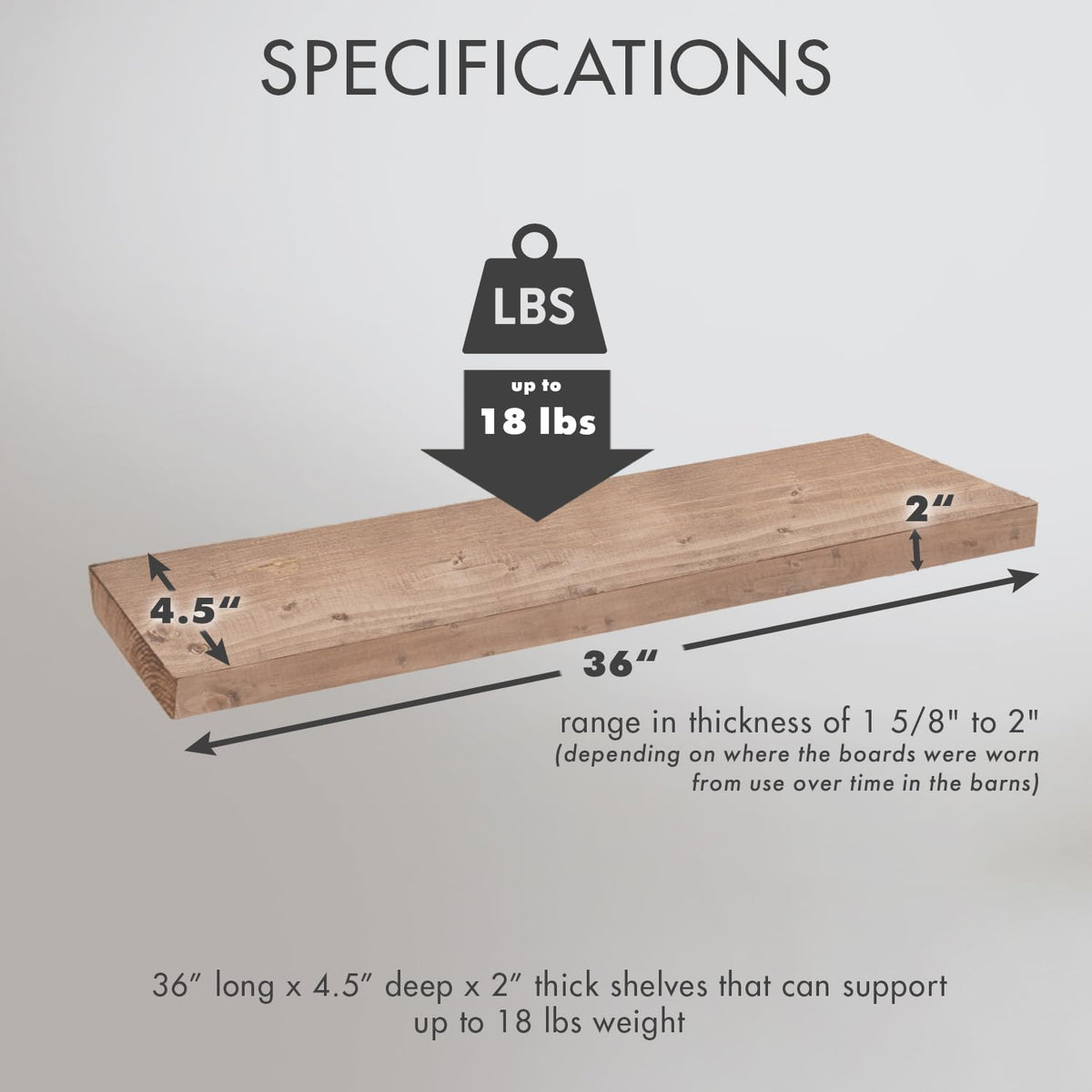 Urban Legacy Reclaimed Barnwood Planks | Floating Shelves for Wall w/Flush Mount Shelf Bracket Set