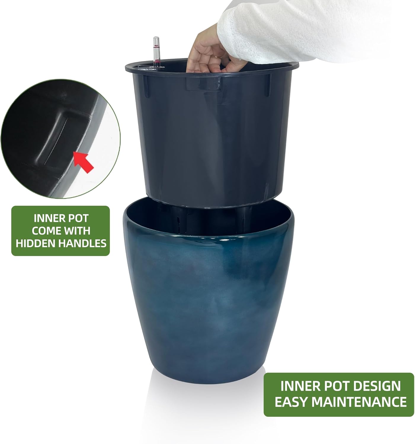 Dexceder 18x17 Self Watering Planter with Wheels Indoor Outdoor, Inner Pot Design, Thickened Large