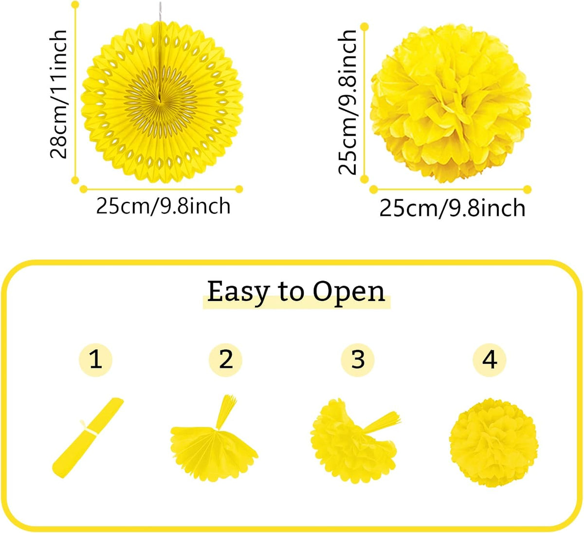Yellow Party Decorations, Papar Fans Pompoms Fans Garlands for Birthday Bridal Baby Shower Wedding
