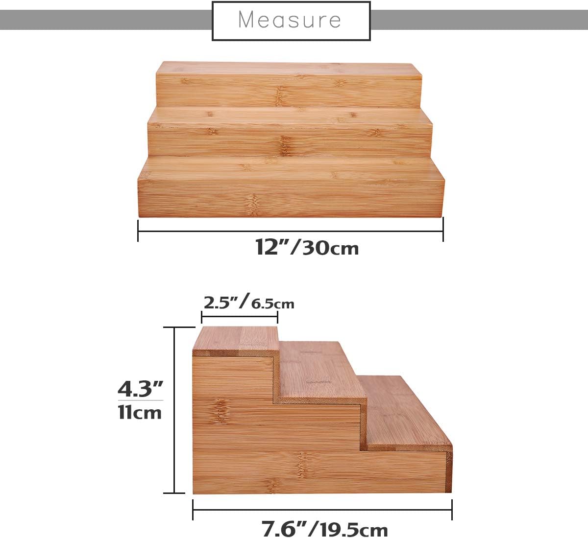 Step Spice Rack Set Cabinet Shelf Spice Holder, 3-Tier Bamboo Spice Organizers for