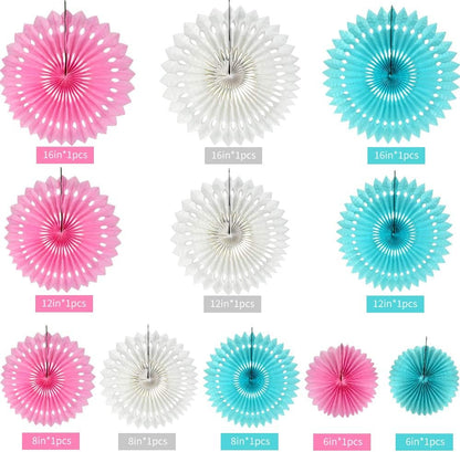 He or She Gender Party Supplies Blue Pink White Hanging Honeycomb Round Paper Fans for Birthday