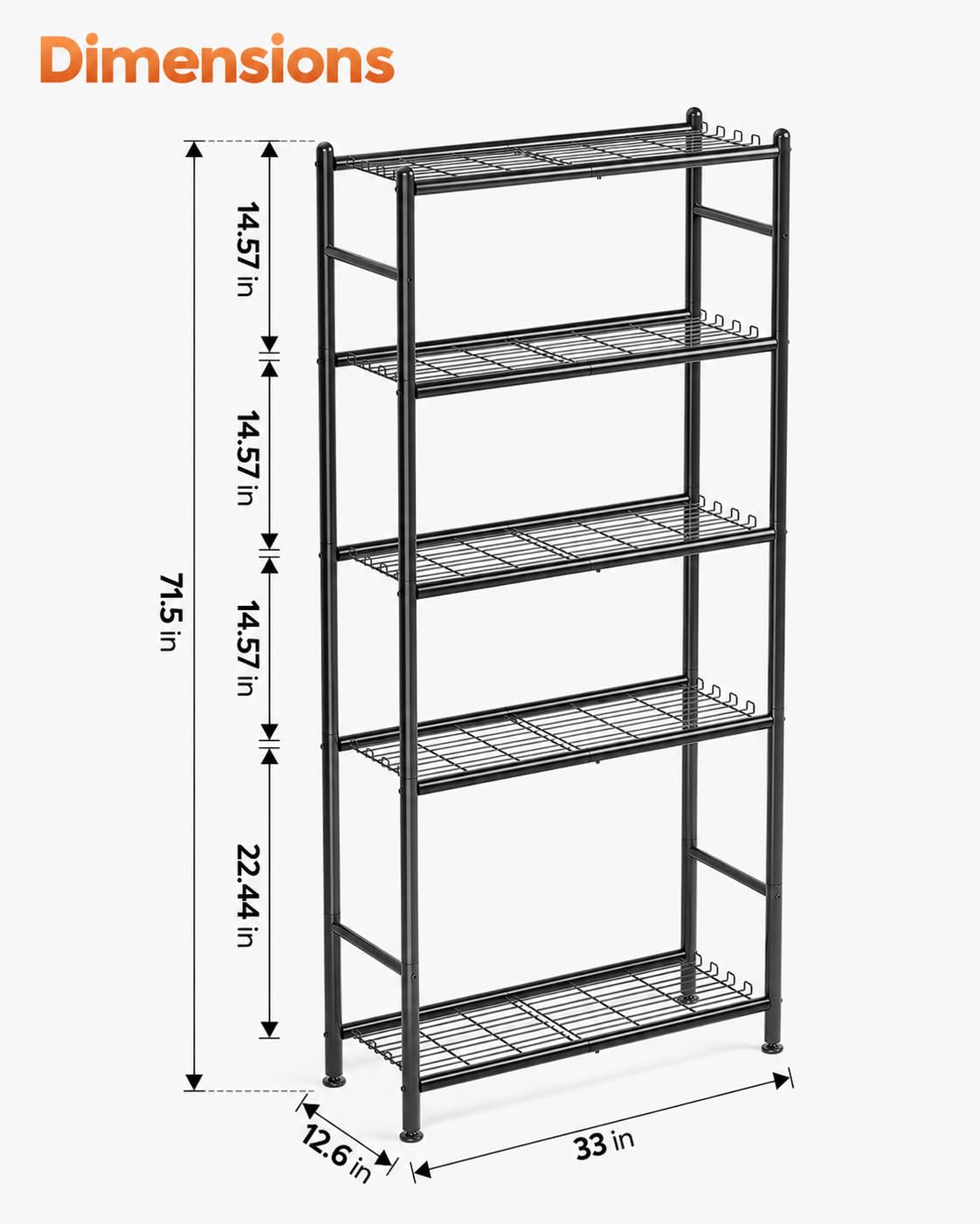 APEXCHASER Metal Storage Shelves 5-Tier, Wire Shelving Unit for Kitchen