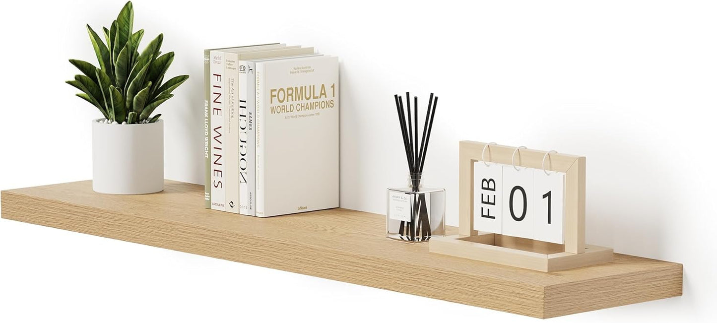 Single Floating Shelves Oak 48 Inches, 48 x 10 inch Deep x 1.8 in Thick, Long Wall Shelves Heavy