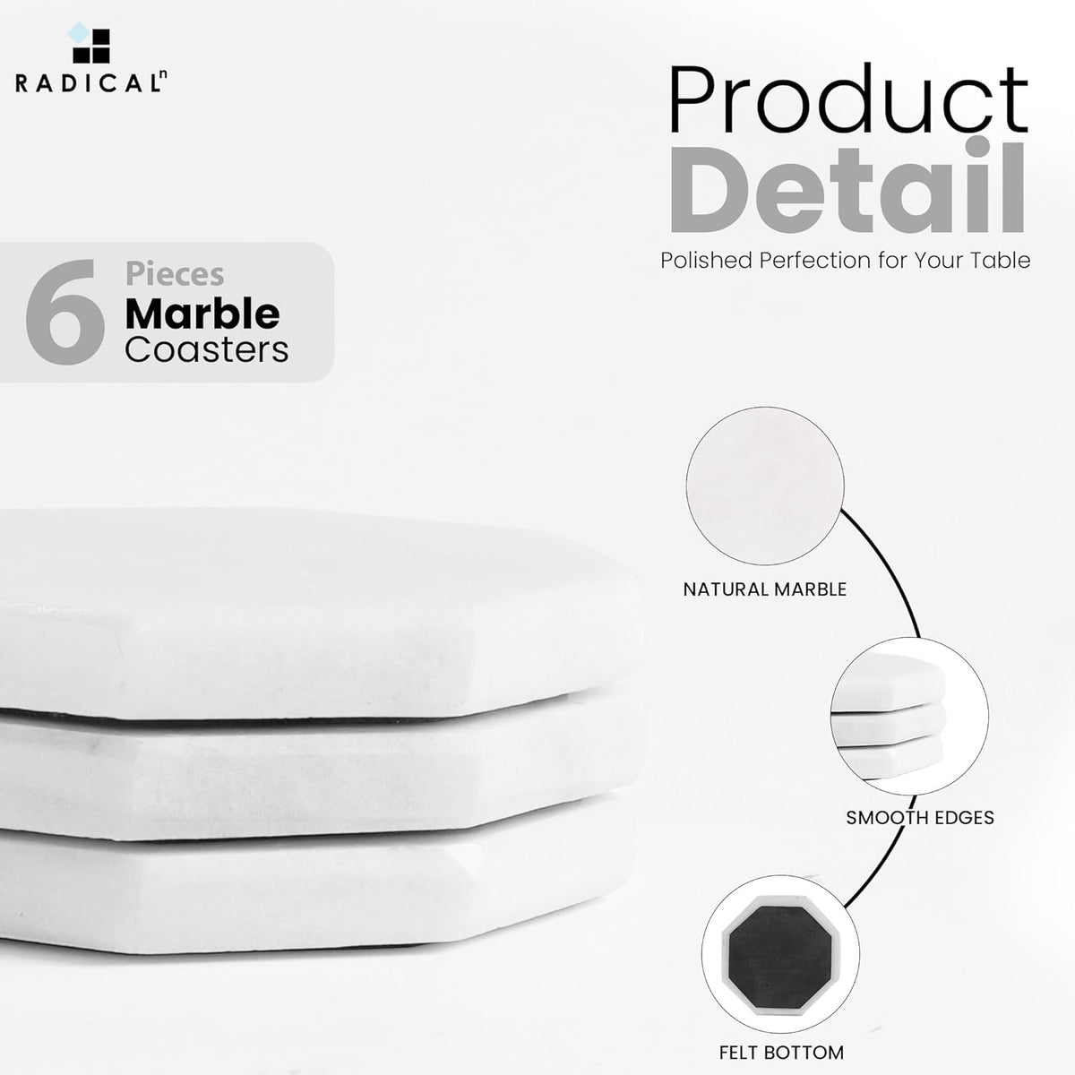 Radicaln Marble Coasters Star 3.5" Inches White Handmade Marble Drink Coasters for Home and