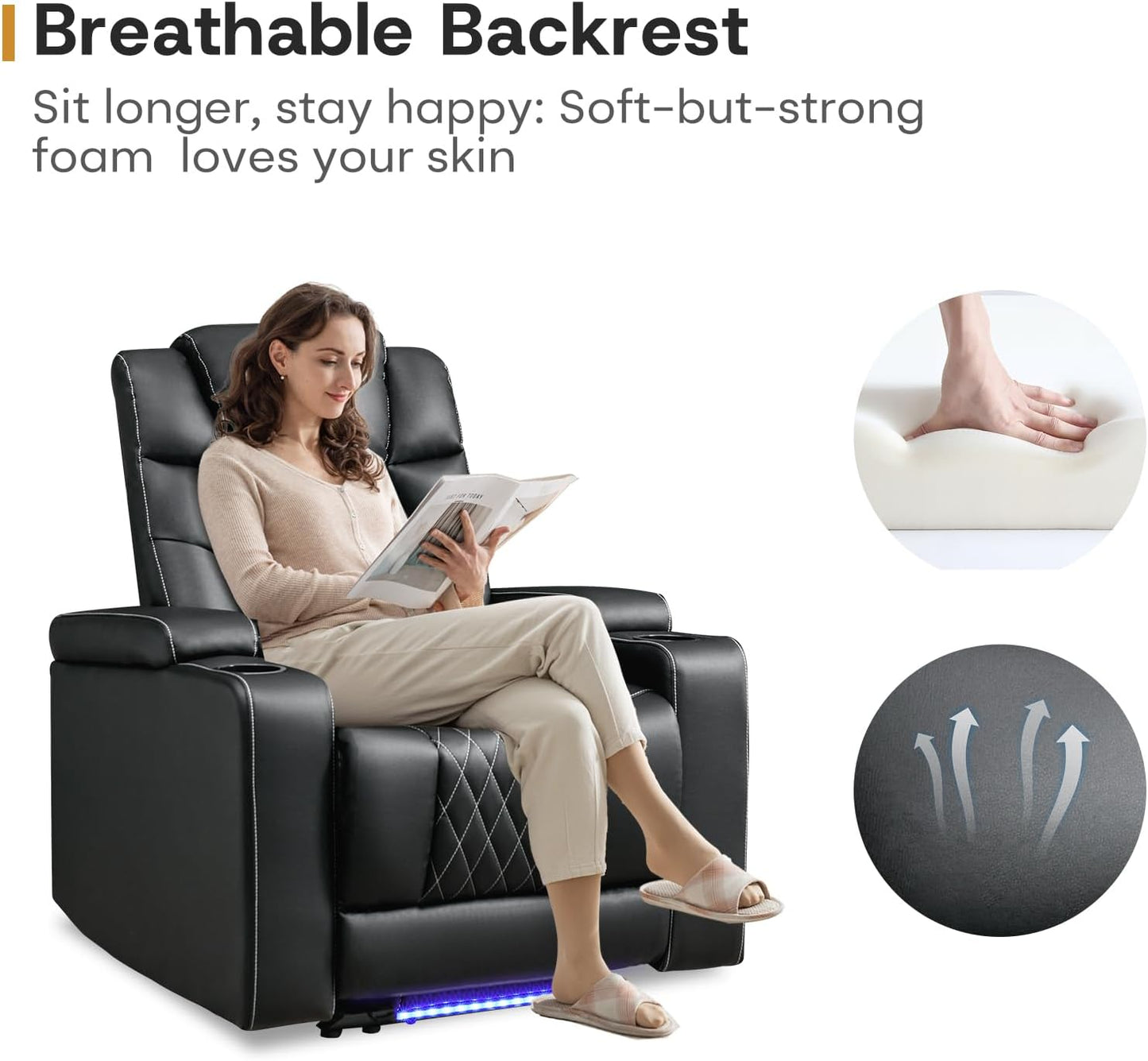 ANJ Power Home Theater Recliner Chair Set of 3, Electric Movie Theater Seating Reclining Chairs