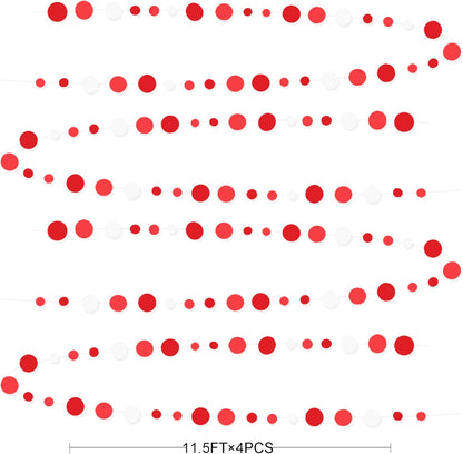 46 Ft Red Party Decorations Polka Dots Garlands Red and White Hanging Paper Circle Dots Streamer