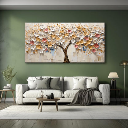 LASMOND White Spring Large Tree of Life Wall Art Office Decor Living Room Modern Painting Prints