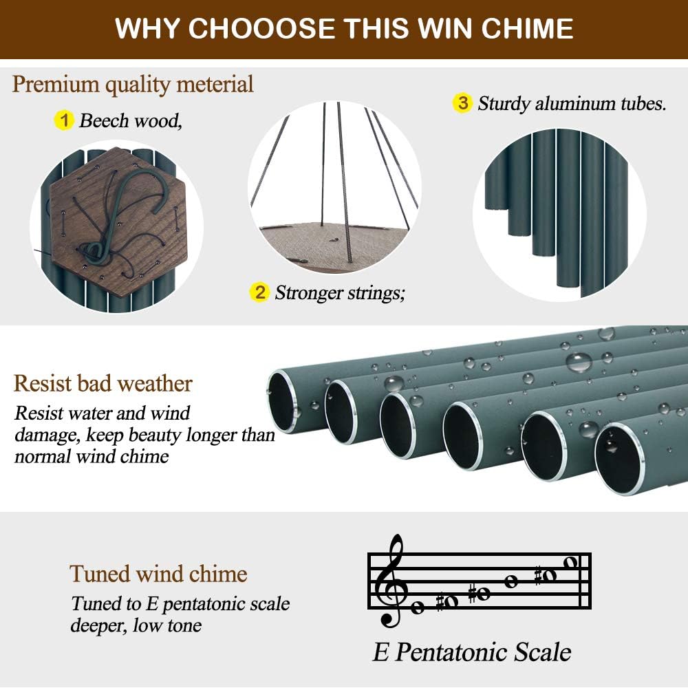 Sympathy Wind Chimes Outdoor Deep Tone,36Inch Melody Wind Chimes Large with 6 Heavy Tubes Tuned