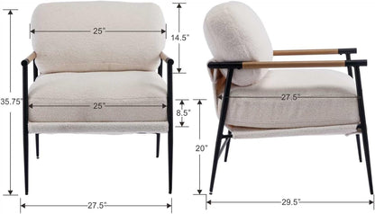 Mid-Century Accent Chair Set of 2, Soft Armchair Sherpa Fabric Lounge Chair with Black Metal Legs