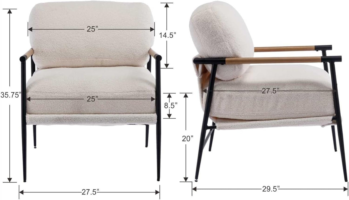 Mid-Century Accent Chair, Soft Armchair Sherpa Fabric Lounge Chair with Black Metal Legs