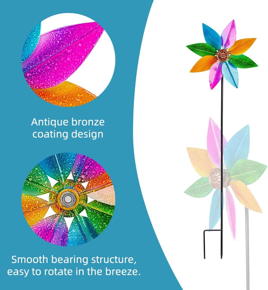 DREAMYSOUL Colorful Wind Spinner 38Inches, Metal Garden Pinwheels for Yard and Garden, Decorative