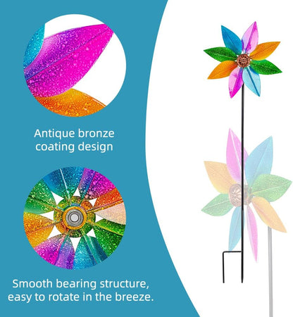 DREAMYSOUL Colorful Wind Spinner 38Inches, Metal Garden Pinwheels for Yard and Garden, Decorative