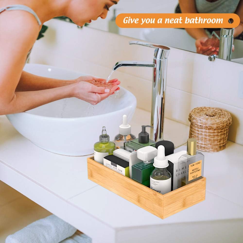 Bamboo Kitchen Drawer Organizer, Wooden Storage Box for Utensil Organizer Silverware Tray Cutlery