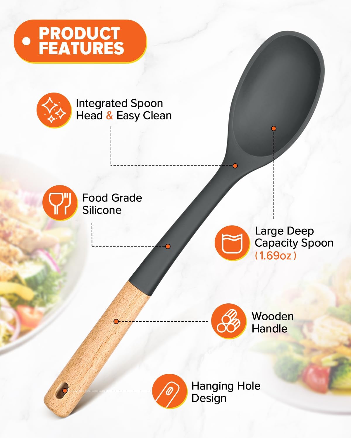 Silicone Cooking Spoons, Great for Scooping Sides and Serving Hearty Stews, BPA-Free Matte
