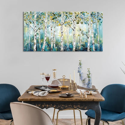LASMOND Abstract Teal Grove Canvas Paintings Prints Modern Tree Wood Artwork Decor Wall Art for