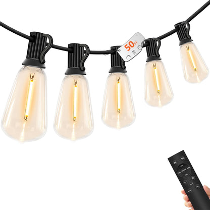 50 FT Outdoor String Lights - LED Waterproof Patio Lights with Dimmer Remote - Edison Bulbs for