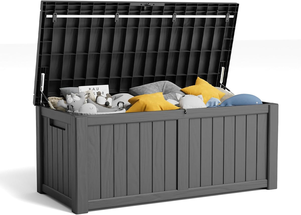120 Gallon Resin Deck Box, Lockable Patio Outdoor Storage Box for Furniture, Garden Tools and Tools