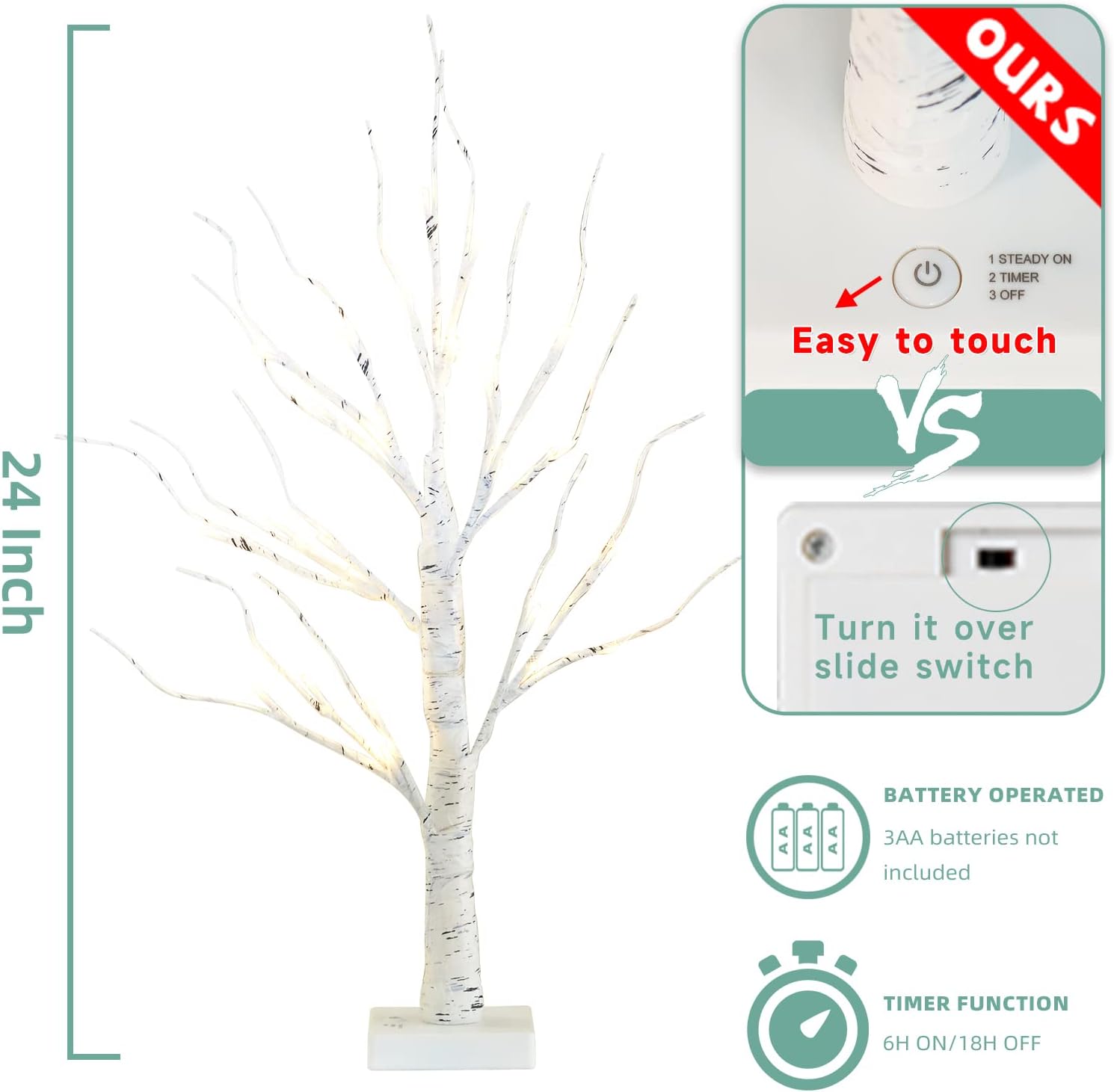 EAMBRITE Home Decorations Light Up White Birch Tree Indoor Christmas Decor, 4 Pack Battery