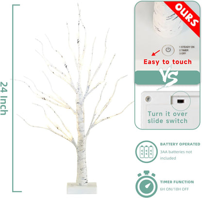 EAMBRITE Home Decorations Light Up White Birch Tree Indoor Christmas Decor, 4 Pack Battery