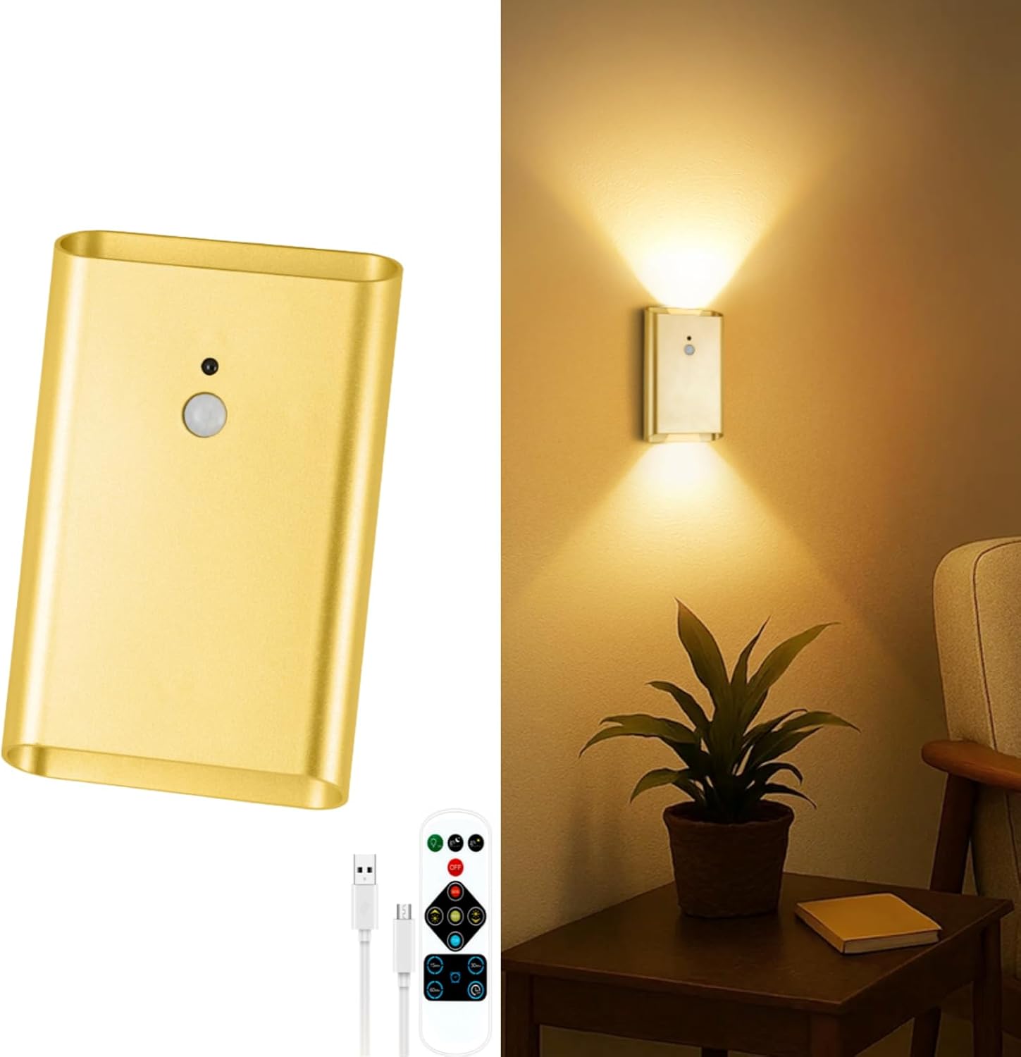 Battery Operated Wall Sconce Light: 5000mAh Rechargeable Motion Sensor Night Light 3 Colors