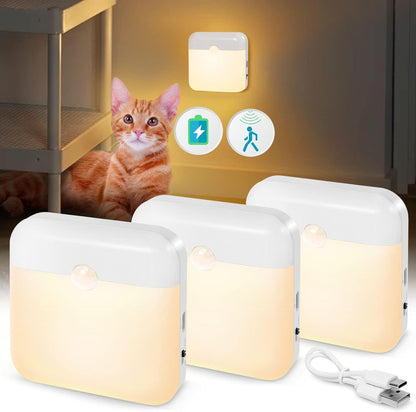 LED Motion Sensor Light - 3 Pack 2 Color USB Rechargeable With Dusk to Dawn Sensor, Stick-On