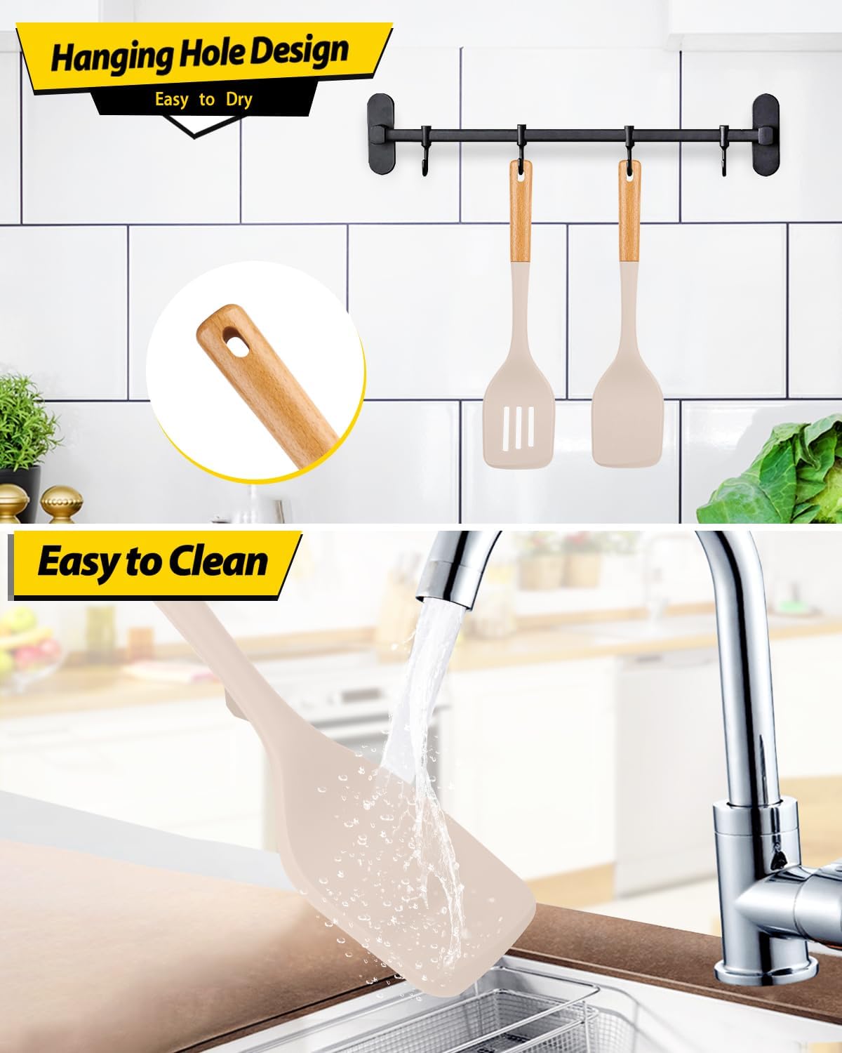 Pack of 2 Large Silicone Spatula, Heat Resistant Solid Turner, Non Stick Slotted Spatulas with