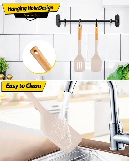 Pack of 2 Large Silicone Spatula, Heat Resistant Solid Turner, Non Stick Slotted Spatulas with
