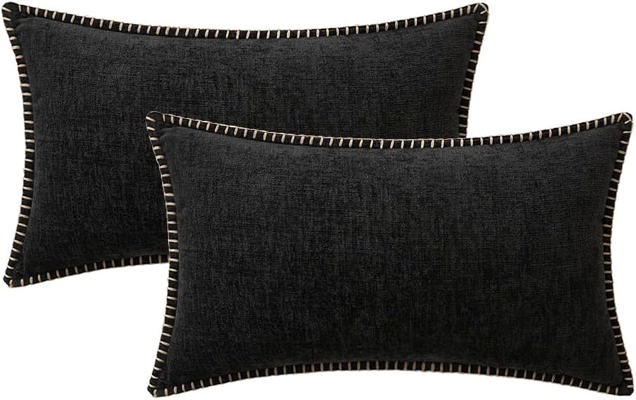 MIULEE Pack of 2 Couch Throw Pillow Covers 12x20 Inch Black Farmhouse Decorative Pillow Covers with