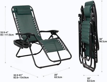 Nazhura Set of 2 Relaxing Recliners Patio Chairs Adjustable Steel Mesh Zero Gravity Lounge Chair