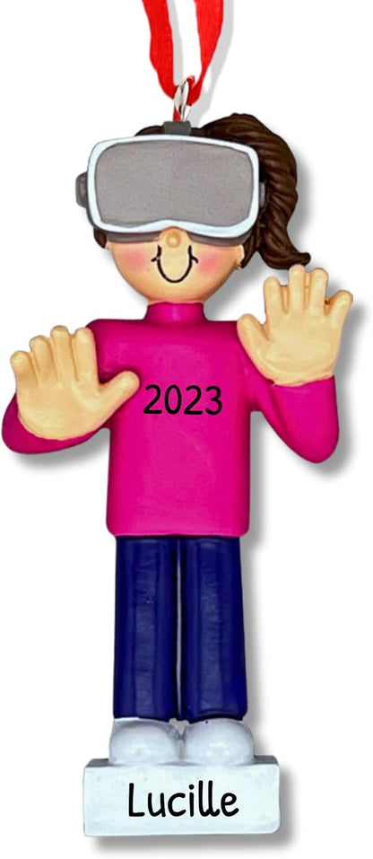 Ornaments by Elves - Personalized Virtual Reality Female Brunette Christmas Ornament - Unique Gift