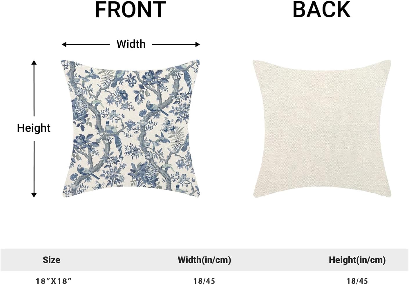 CXMEIFLY Spring Pillow Covers 18 x 18 Inch Set of 2 for Navy Blue Chinoiserie Flowers Bird Decor