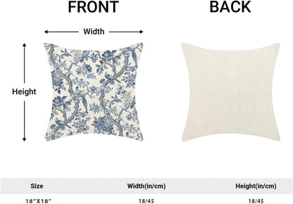 CXMEIFLY Spring Pillow Covers 18 x 18 Inch Set of 2 for Navy Blue Chinoiserie Flowers Bird Decor