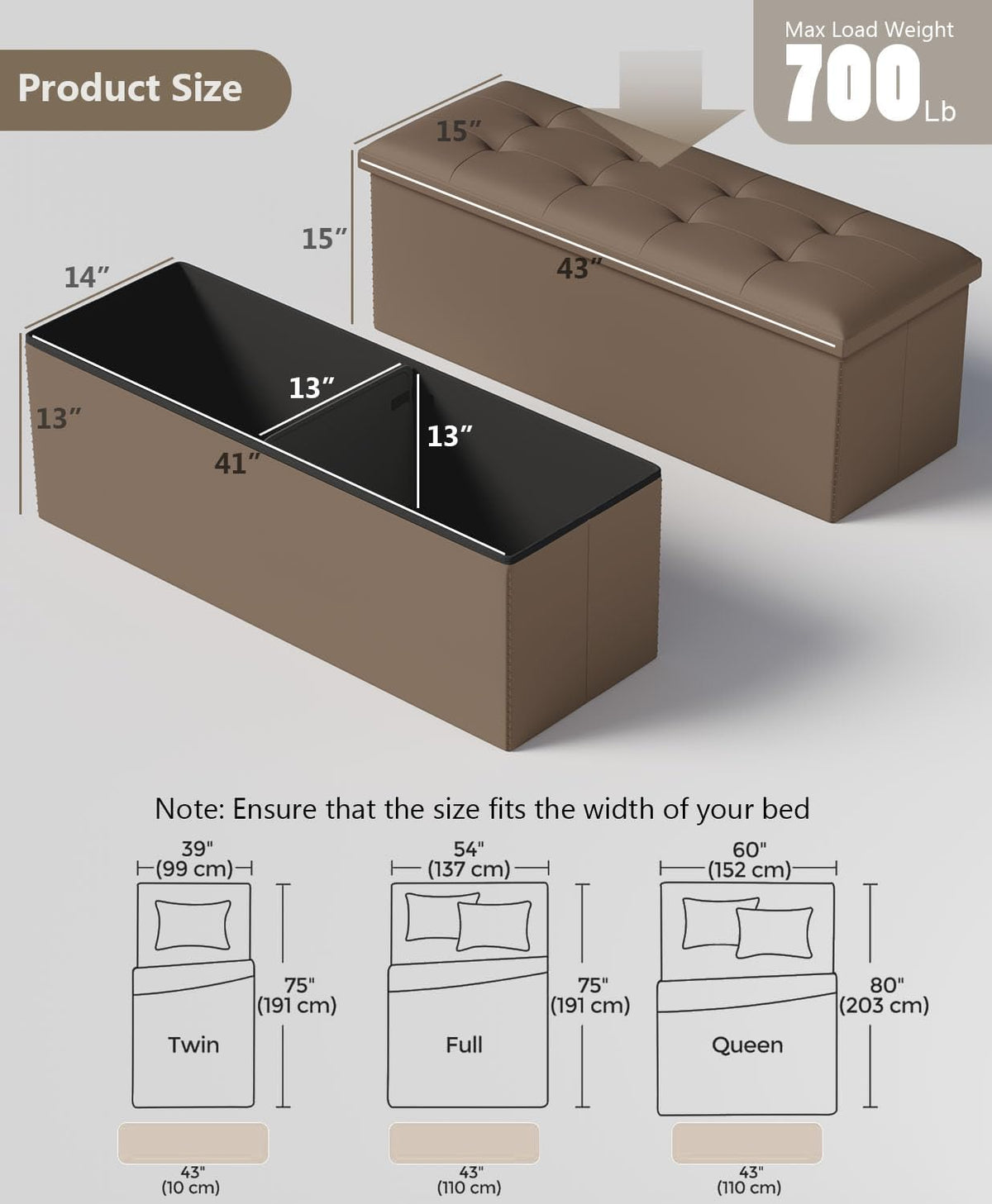 Storage Ottoman Bench, Folding Ottoman Foot Rest, End of Bed Bench,Storage Chest, for Living Room
