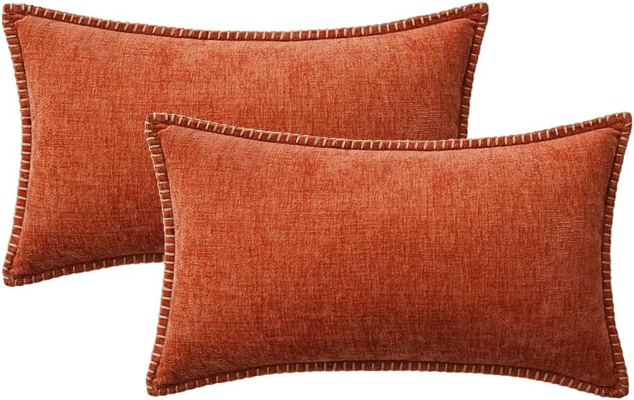MIULEE Pack of 2 Fall Couch Throw Pillow Covers 12x20 Inch Rust Farmhouse Decorative Pillow Covers