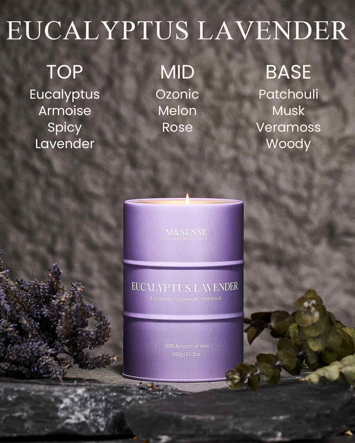 M&SENSE Eucalyptus Lavender Scented Candles Large, Natural Soy Candles 21.2oz 120 Hour Slow