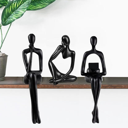 Home Decor Thinker Statue Accents, Set of 3 Thinker Sculptures Office Decor Modern Abstract Resin