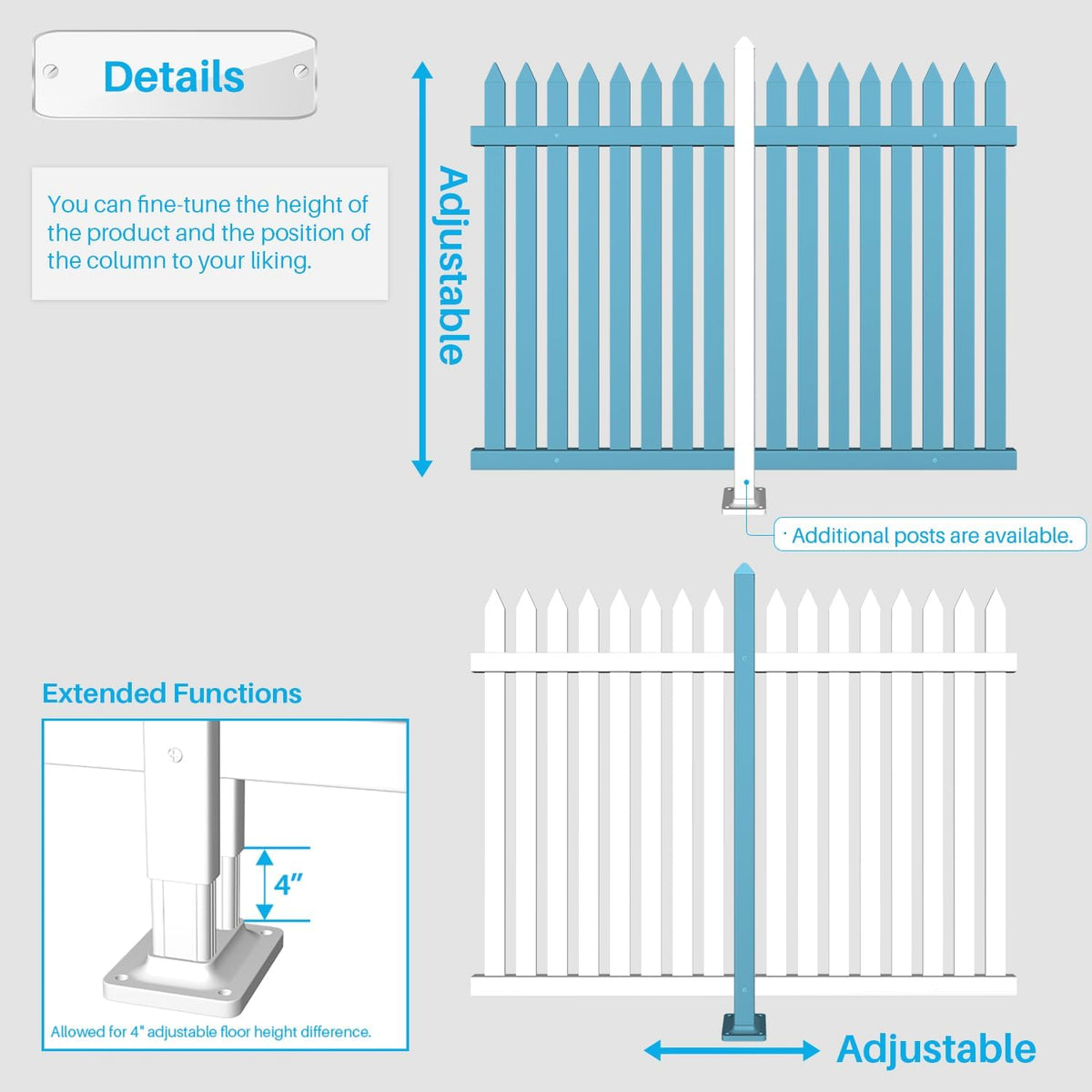 Patio 7 Sets Vinyl Picket Fence Panels 36" H x 84" W White PVC Decorative Fence for Front Yard
