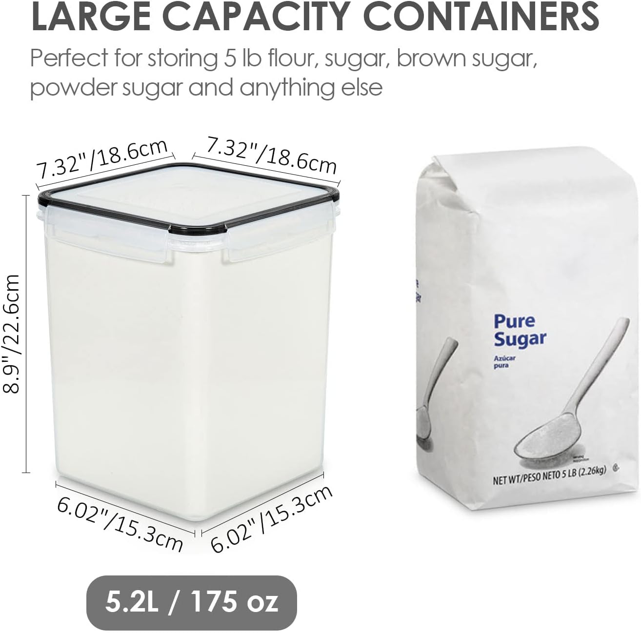 Vtopmart 4 PCS Large Food Storage Containers 5.2L / 175oz, 4 Pieces BPA Free Plastic Airtight