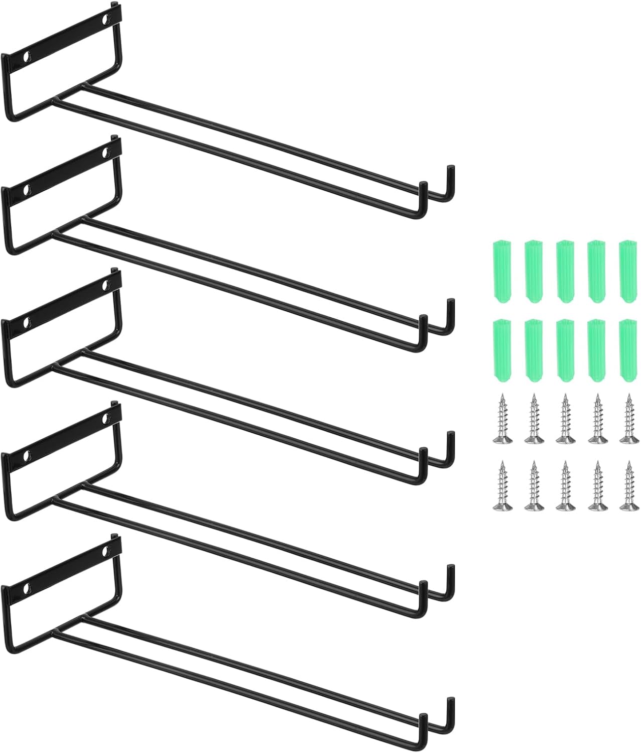 Uxcell 5-Pack Black Iron Wine Glass Rack, 11.02" Hanging Stemware Holder, Under Cabinet & Wall