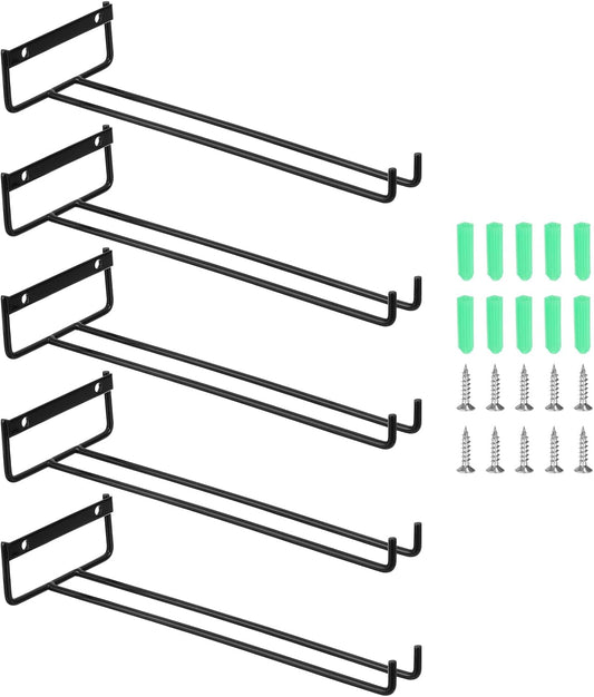 Uxcell 5-Pack Black Iron Wine Glass Rack, 11.02" Hanging Stemware Holder, Under Cabinet & Wall