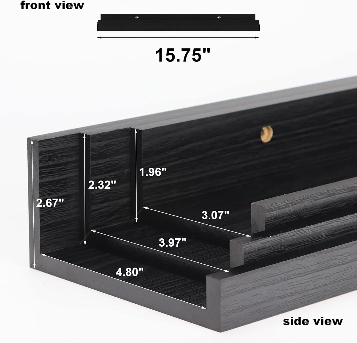 Giftgarden 16 Inch Black Floating Shelves for Wall Mount, Woodgrain Wall Shelf Ledge for Bathroom