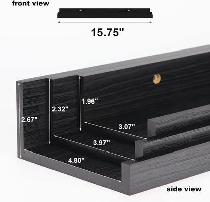 Giftgarden 16 Inch Black Floating Shelves for Wall Mount, Woodgrain Wall Shelf Ledge for Bathroom