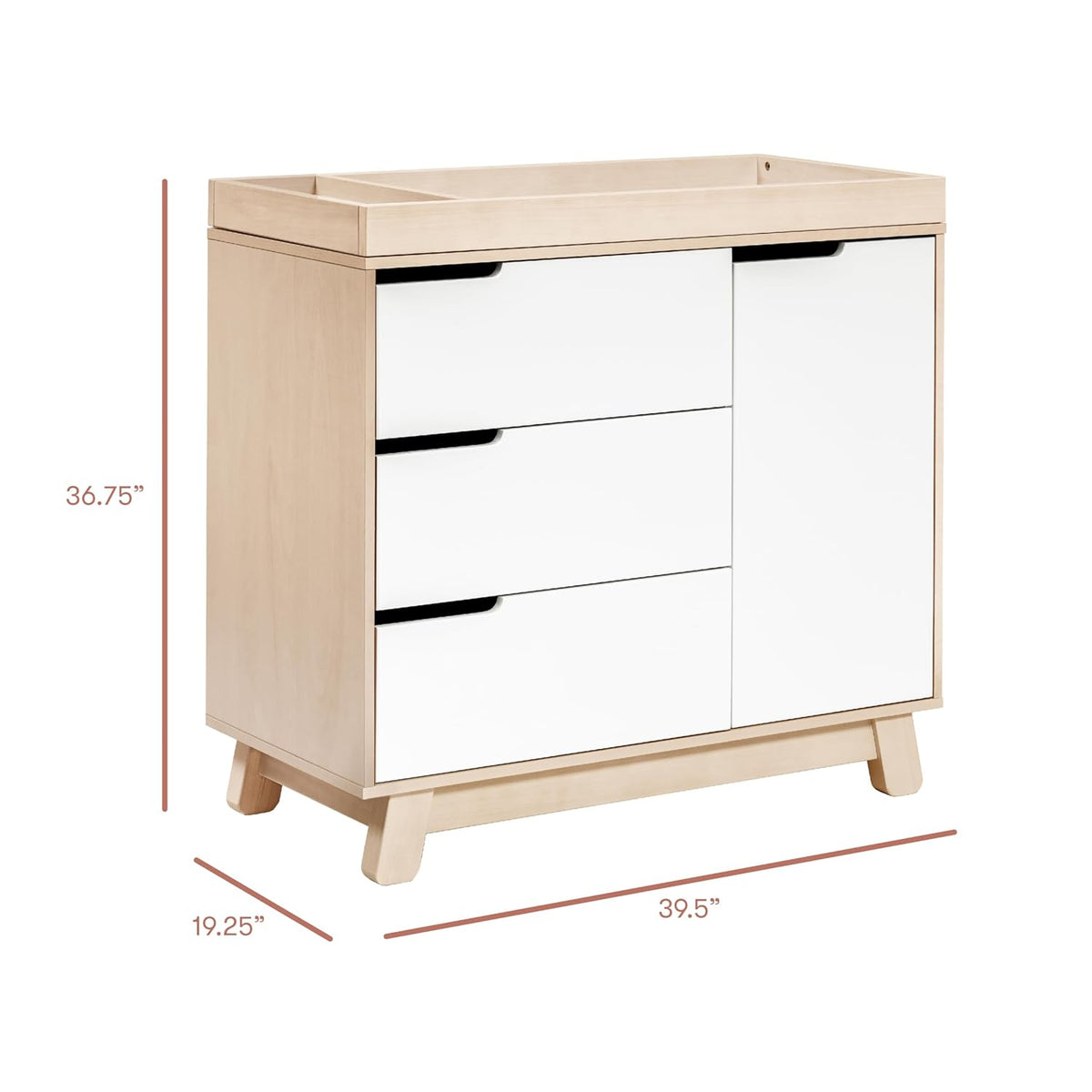 Babyletto Hudson 3-Drawer Changer Dresser with Removable Changing Tray in Washed Natural and White