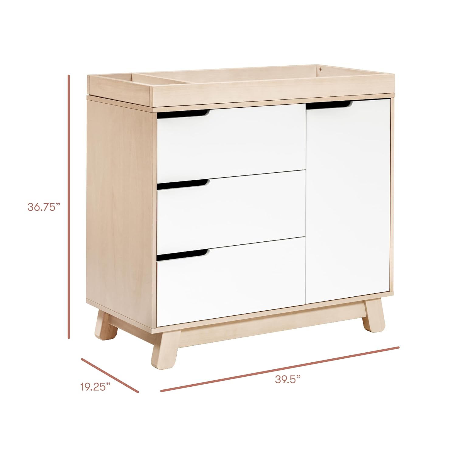Babyletto Hudson 3-Drawer Changer Dresser with Removable Changing Tray in Washed Natural and White