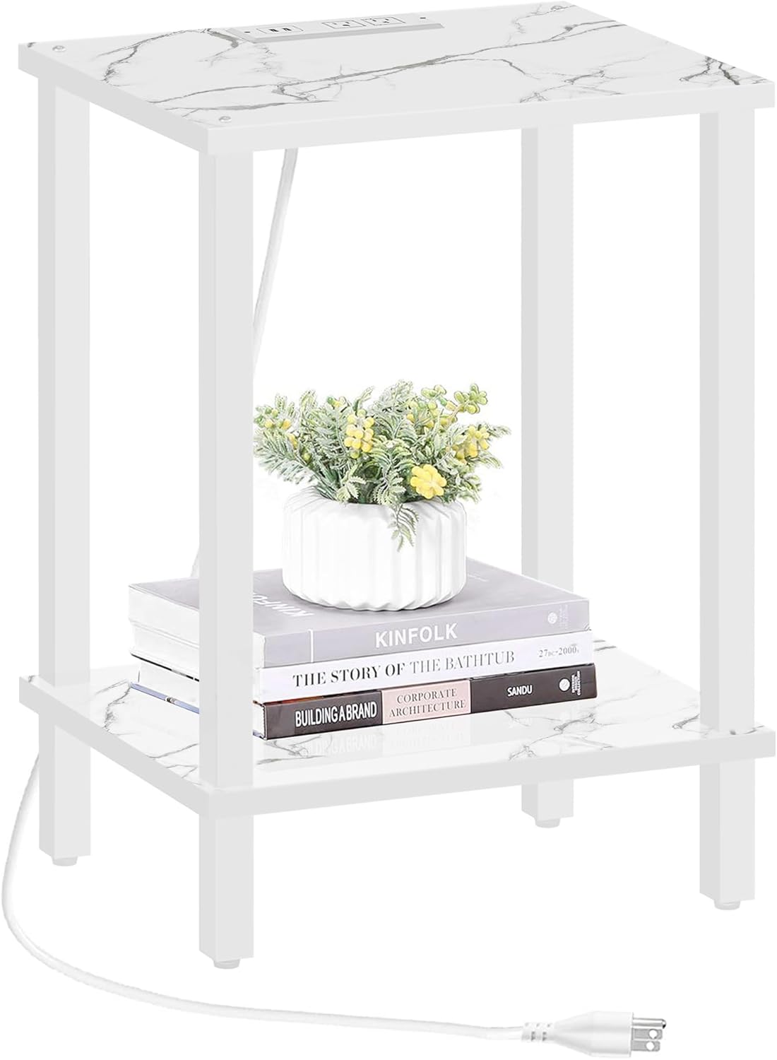 TUTOTAK End Table with Charging Station, Small Side Table with Outlets, Nightstand Bedside Table