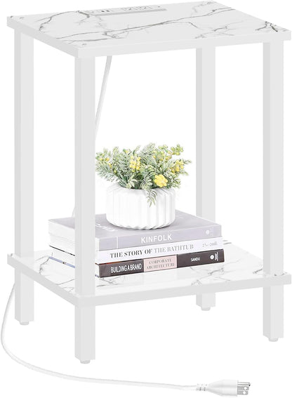 TUTOTAK End Table with Charging Station, Small Side Table with Outlets, Nightstand Bedside Table
