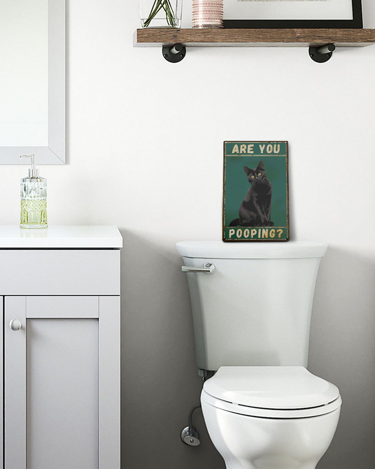 ALKB Funny Black Cat Sign Are You Pooping Metal Signs Black Cat Gift Vintage Bathroom Wall Decor 8